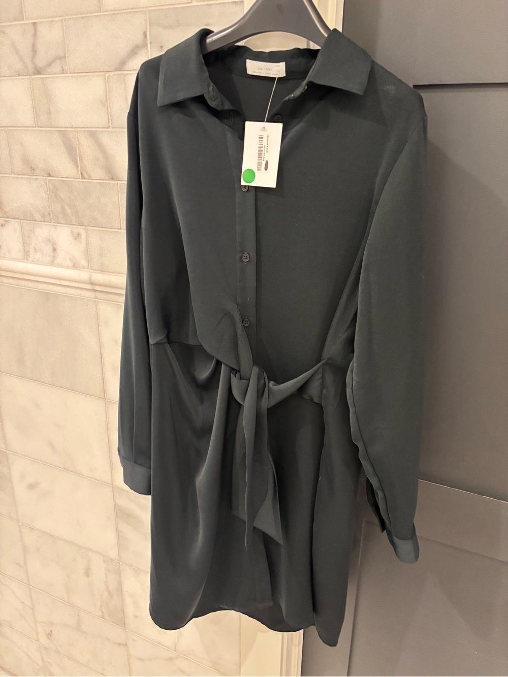 OAK + FORT Front Tie Button-Up Shirt Dress